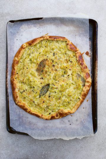 Lemon thyme and leek tart