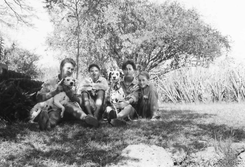 Julia Leakey with sibling and dogs