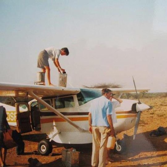 Julia re-fueling the plane for Jonathan Leakey